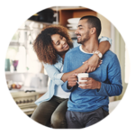 couple enjoying coffee in new home