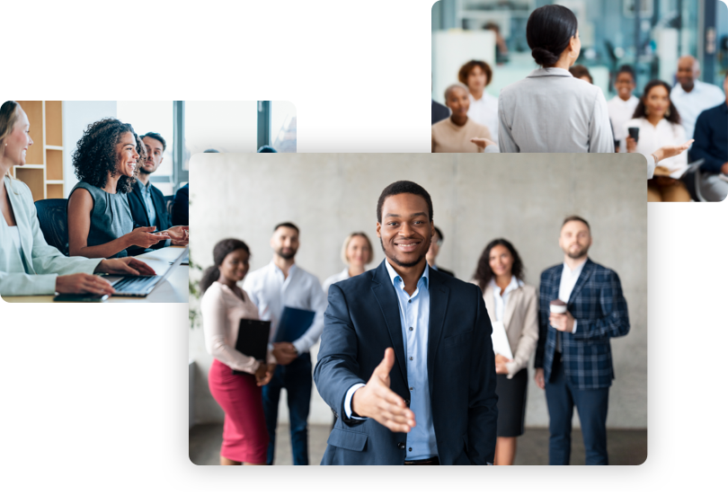 Collage of three images showing a diverse group of people that help make the Resource One Credit Union difference.