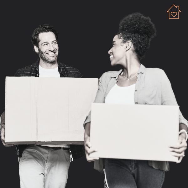 home buyer class mortgage couple with boxes new home